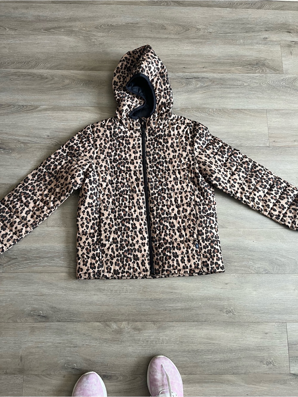 GAP Kids Leopard Print Hooded Puffer Jacket - Beige/Black